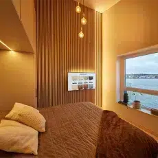 Ribbon-Wood Klassische Eiche mit LED-Beleuchtung im Schlafzimmer