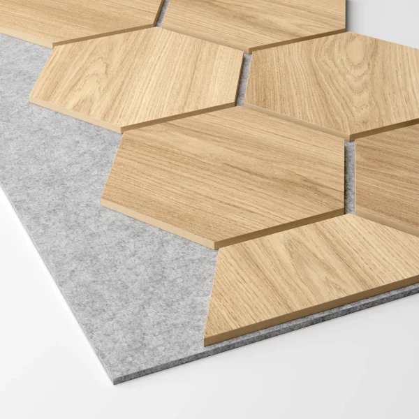 Ribbon-Hexagon Diamond Oak joint panel with grey acoustic felt