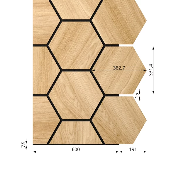 Ribbon-Hexagon Diamond Oak start panel with dimensions