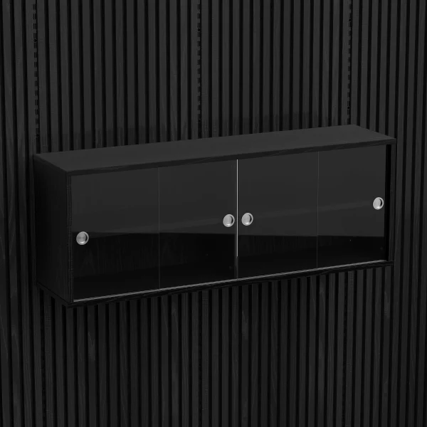 Brace wall cabinet Black Diamond Ash 1200 mm four sliding glass doors with Black Diamond Ash acoustic panels